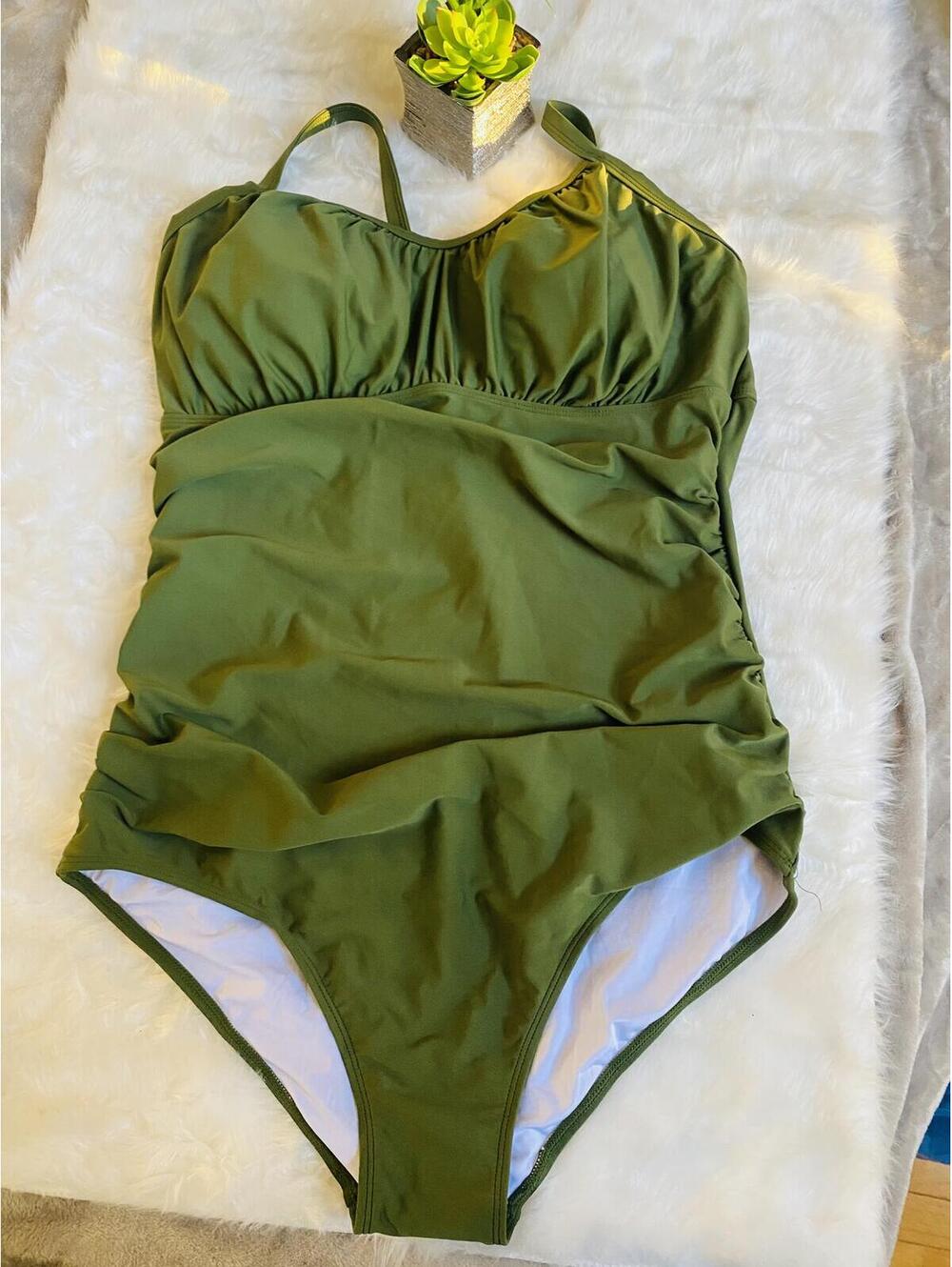 Aqua Eve Olive Green One-Piece Swimsuit Adjustable Strap 18W